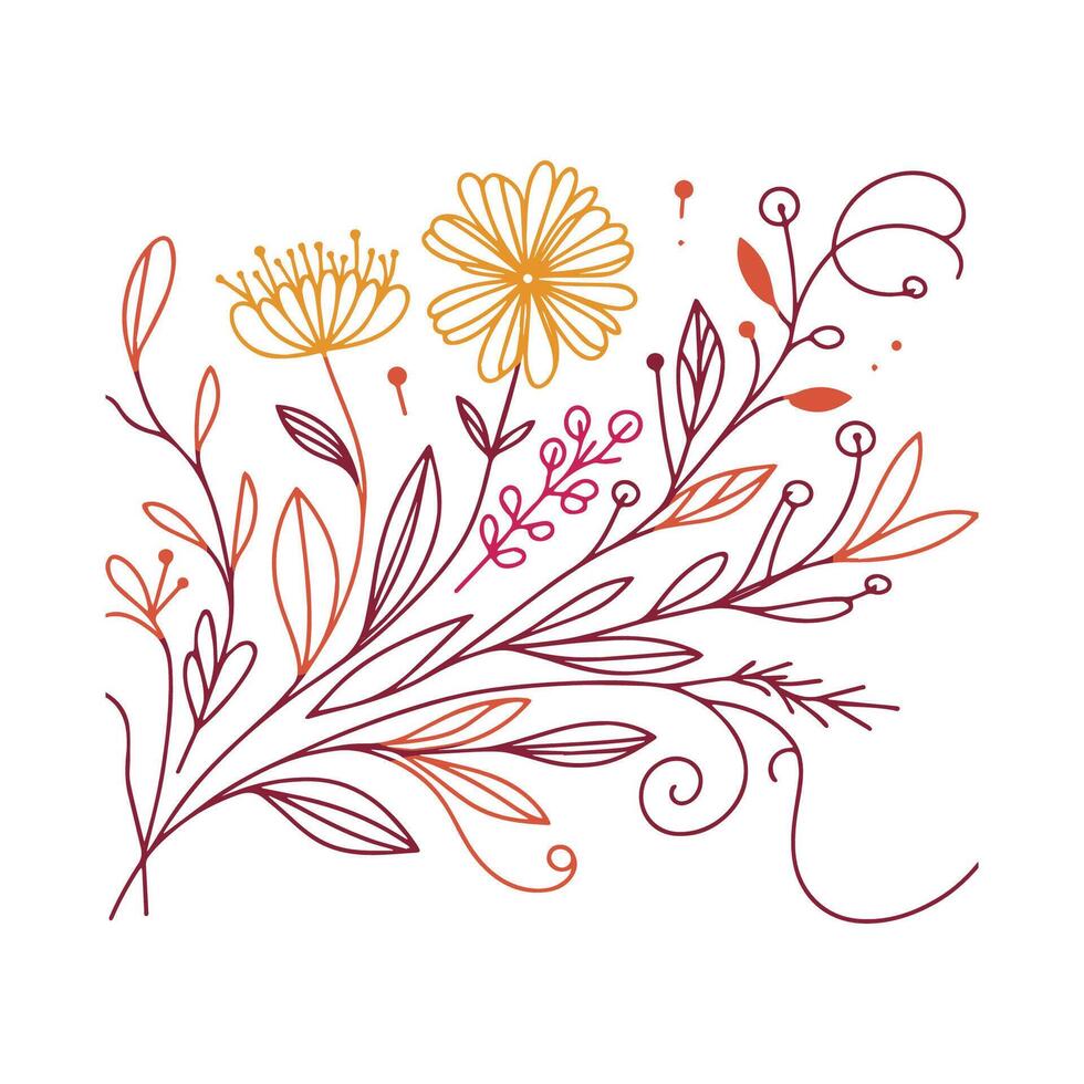 detailed one line floral sketch pattern with minimalist blossoms and nature inspired leaves for stylish pillow cover and textile print vector