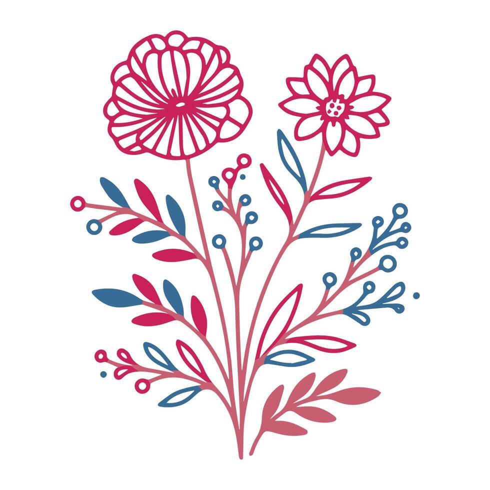decorative floral artwork with summer blossoms and hand drawn leaf elements for wrapping paper and fabric accessories vector