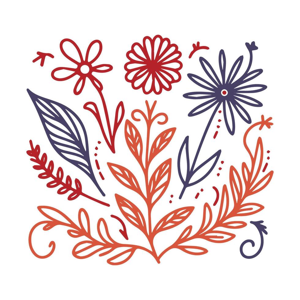 hand drawn botanical floral artwork featuring abstract blossoms and ornate leaf outlines for modern cushion cover and fabric design vector