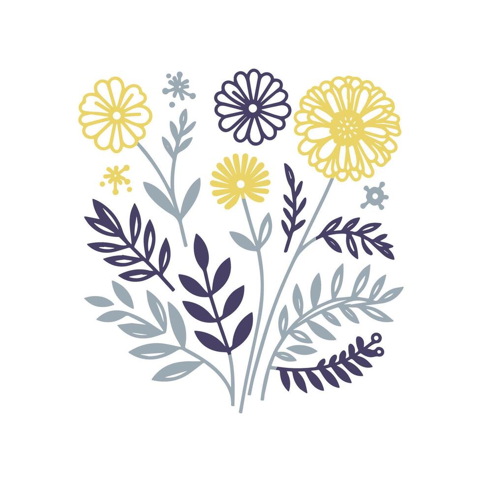contemporary floral pattern with abstract hand drawn garden flowers and leafy textures perfect for home textile and kitchen wear vector