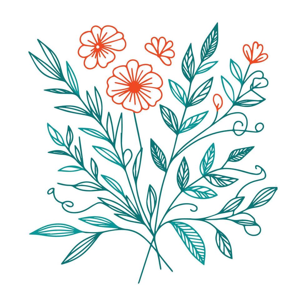 contemporary floral with minimalist blossom outlines and artistic leaf shapes for textile and wrapping paper design vector