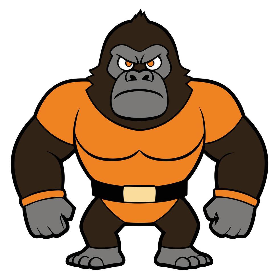 Cartoon gorilla mascot character illustration angry strong animal orange uniform vector