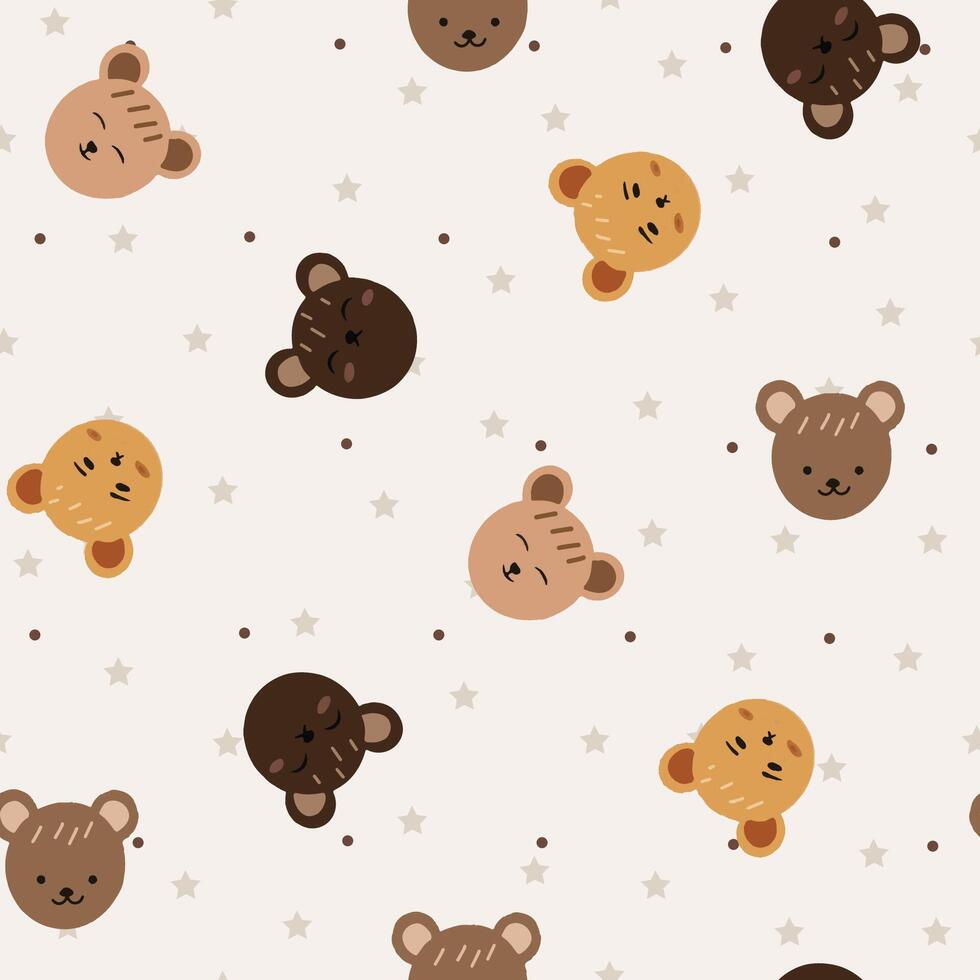 Hand-sketched kawaii animal pattern tile for backdrop use vector