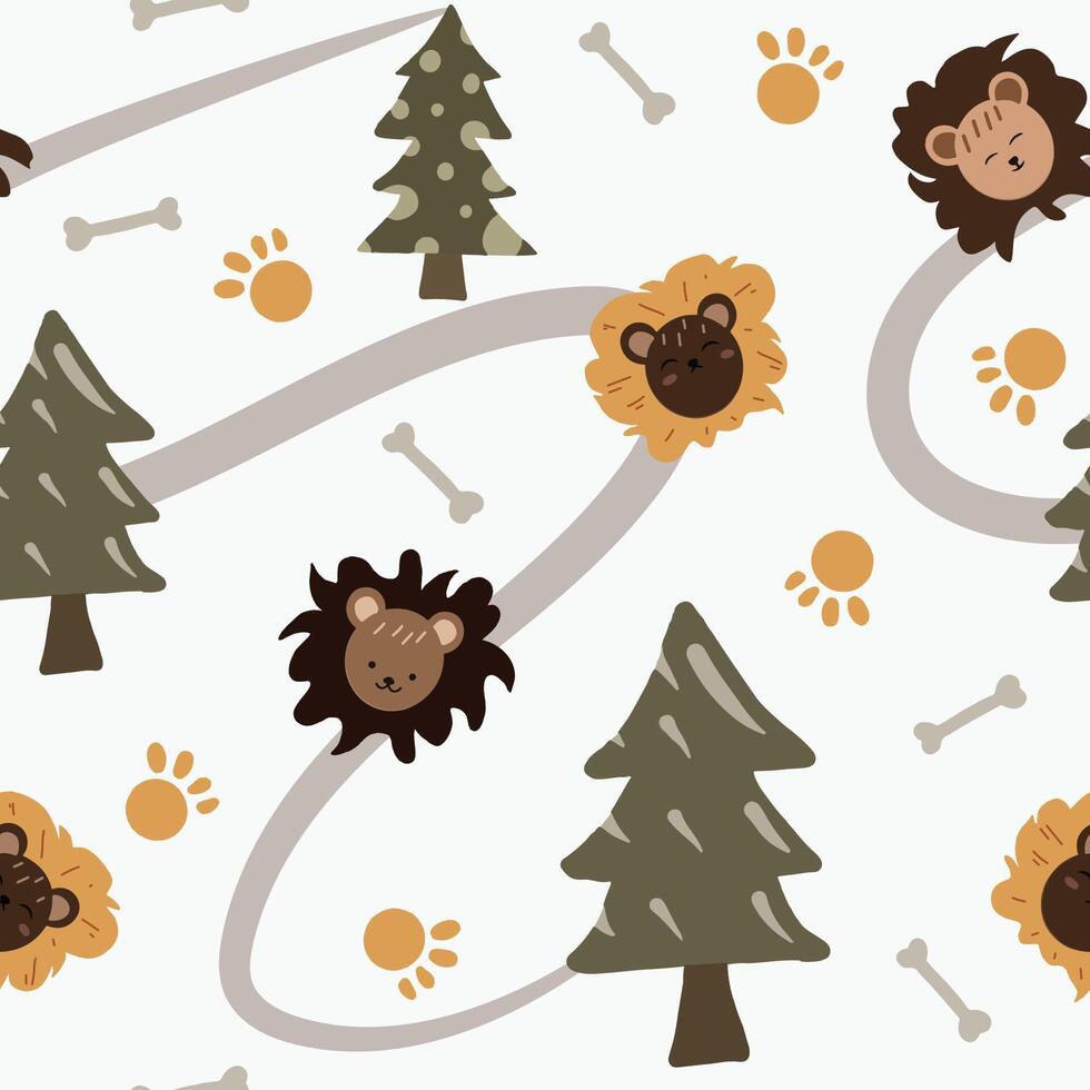 Cute hand-drawn animal seamless background pattern vector