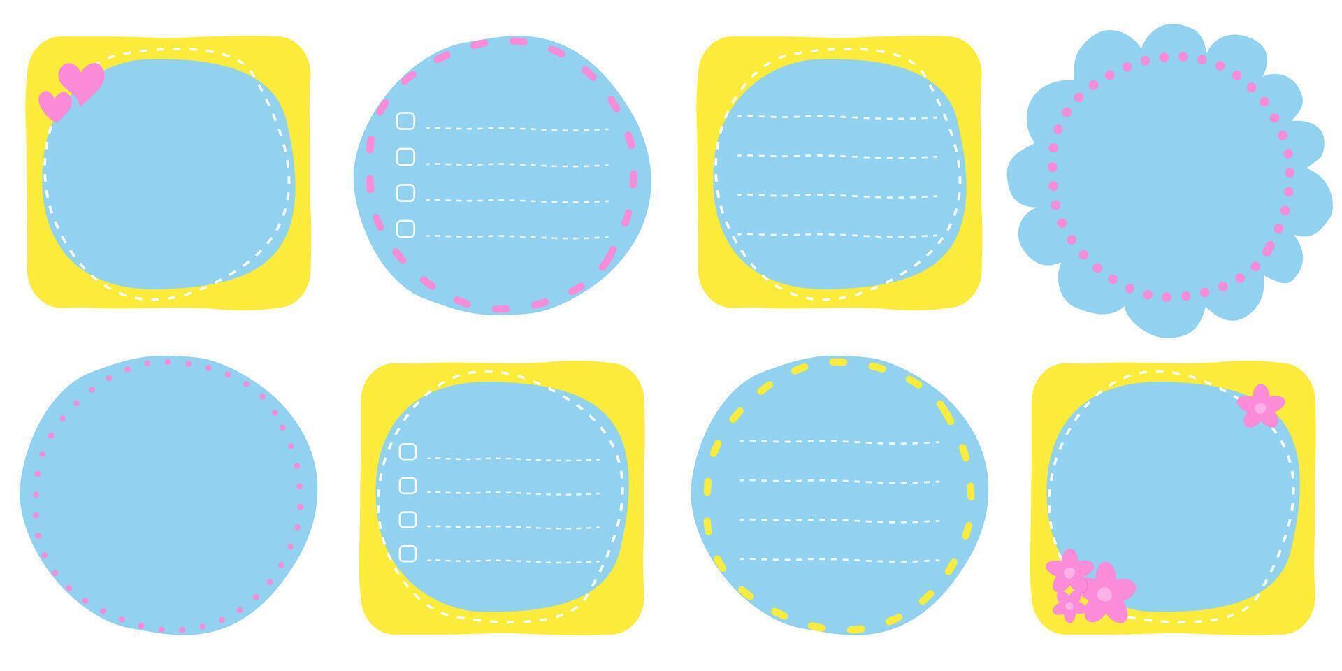 Set of cute memo paper sheets, sticky note, reminder, to do list, schedule. Templates for notebooks, planners. vector