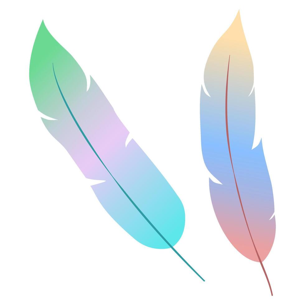 Beautiful fantastic gradient feather of bird wing. Beautful colors feather silhouette. illustration of colorful bird feather icon. vector
