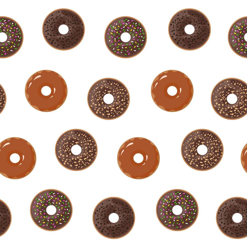 Square composition, Seamless pattern with yummy chocolate donuts on white background. vector