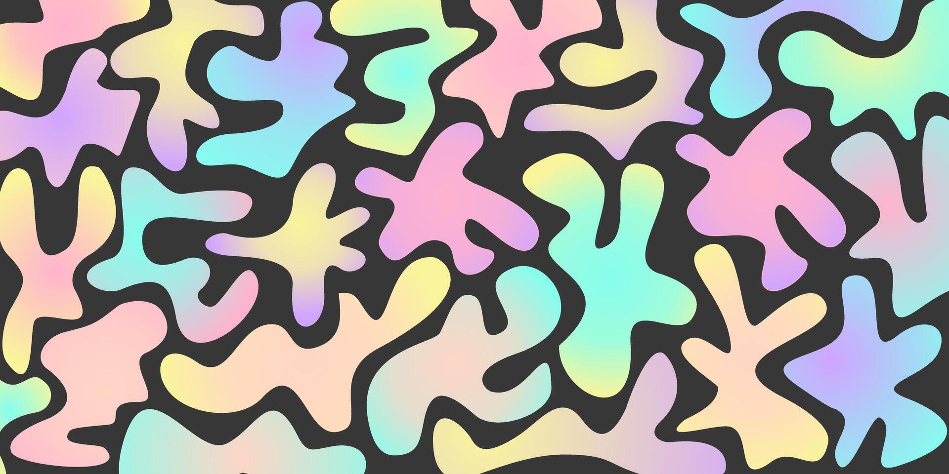Seamless pattern with abstract colorful silhouette amoeba shapes. flat design background in gradient boho style. Wavy liquid distorted shapes vector