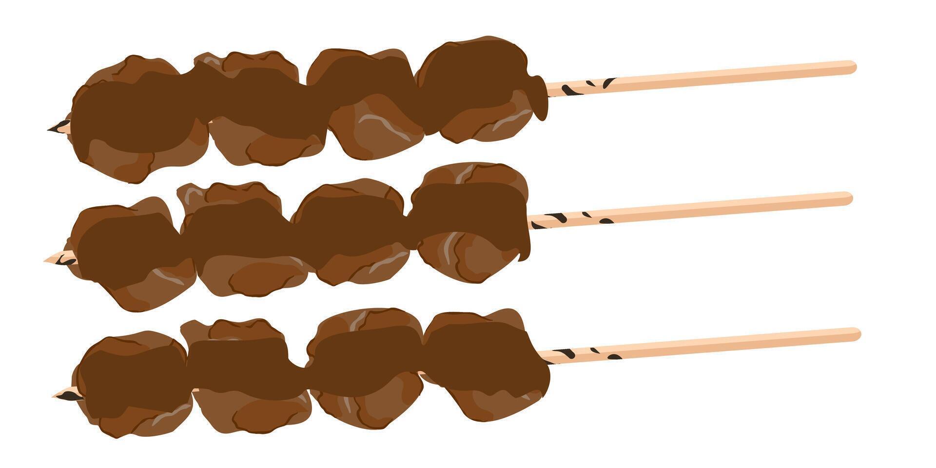 Flat Design Delicious three Satay Skewers Street Food Illustration vector