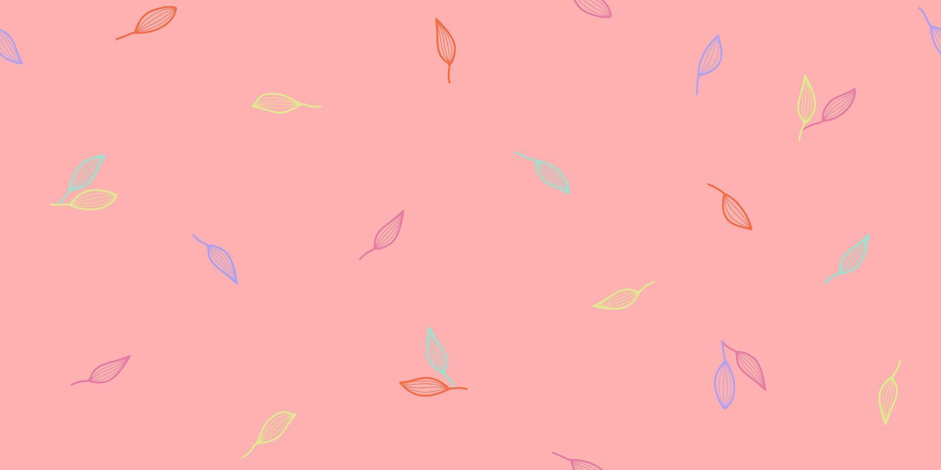 colorful leaves pattern background. leaf seamless pattern on pink background. vector