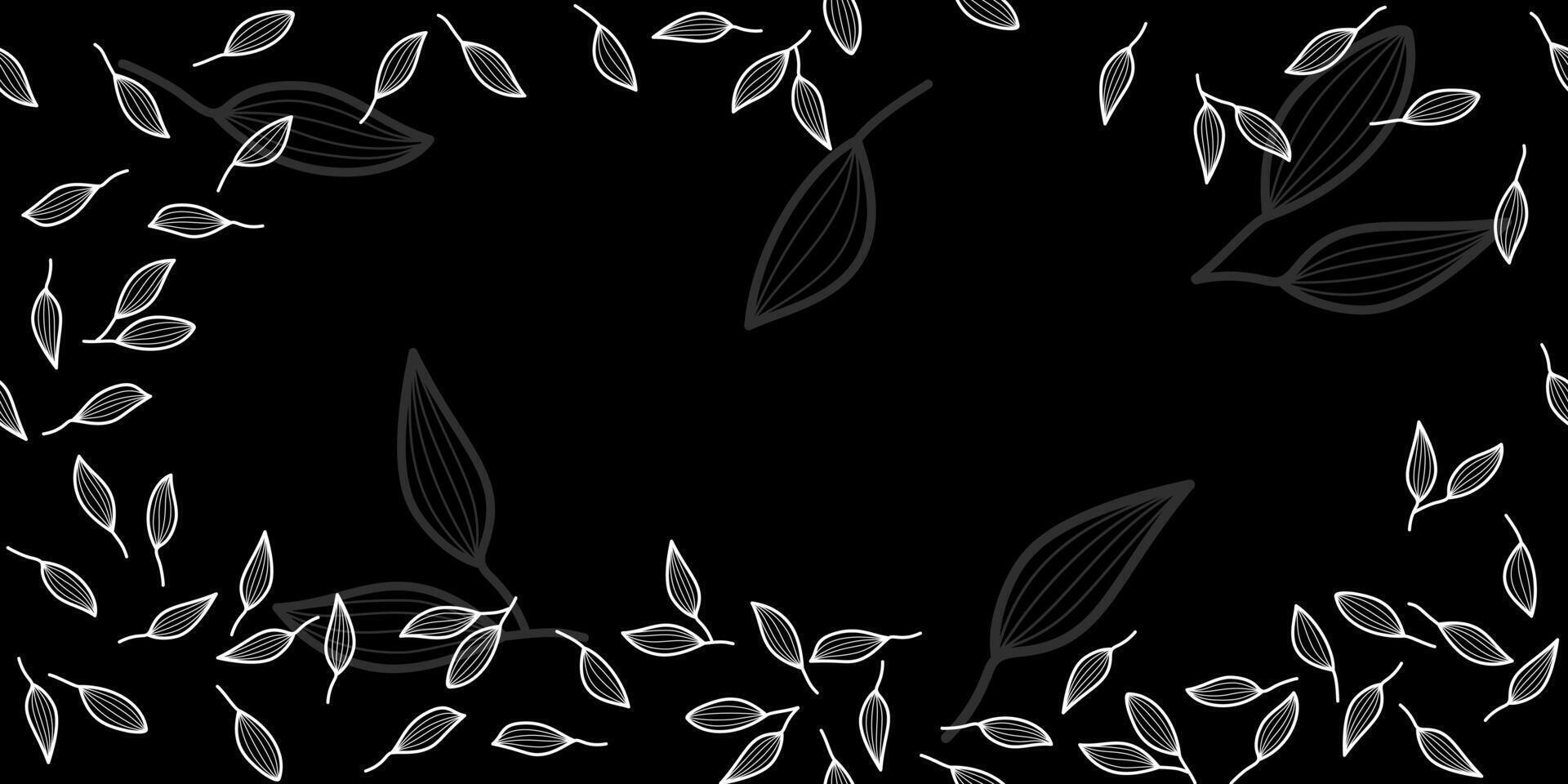 frame of sketches leaves for creativity on black background vector