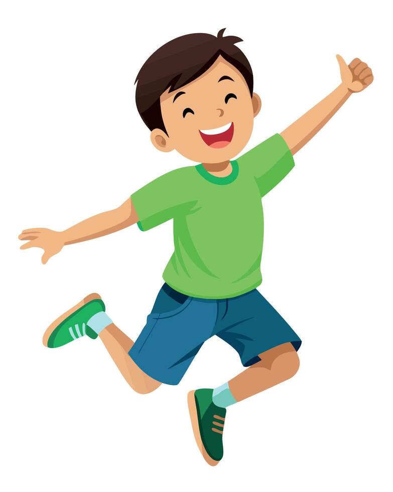 happy child jumping and giving thumbs up, celebrating success and achievement vector
