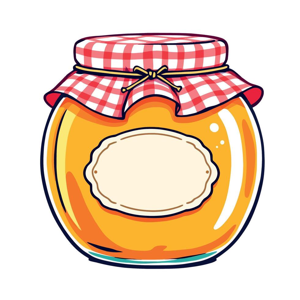 glass jar with apricot jam and empty label is waiting to be filled vector