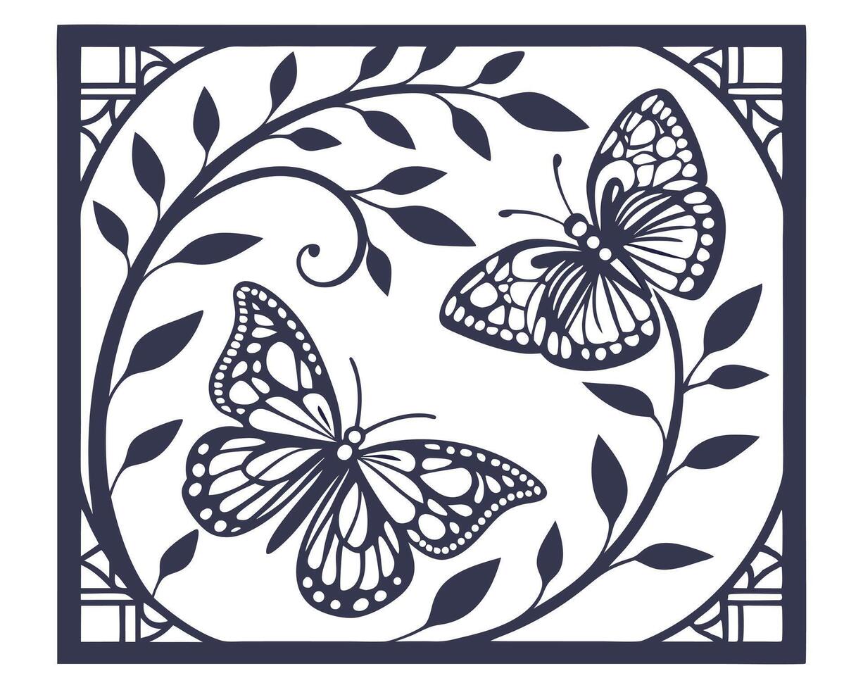 Detailed Black and White Illustration of Butterflies and Floral Motifs vector