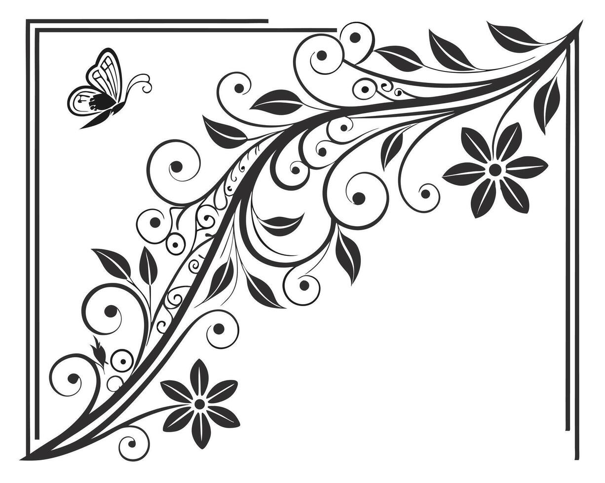 Elegant Black and White Floral Design with Butterfly Illustration vector