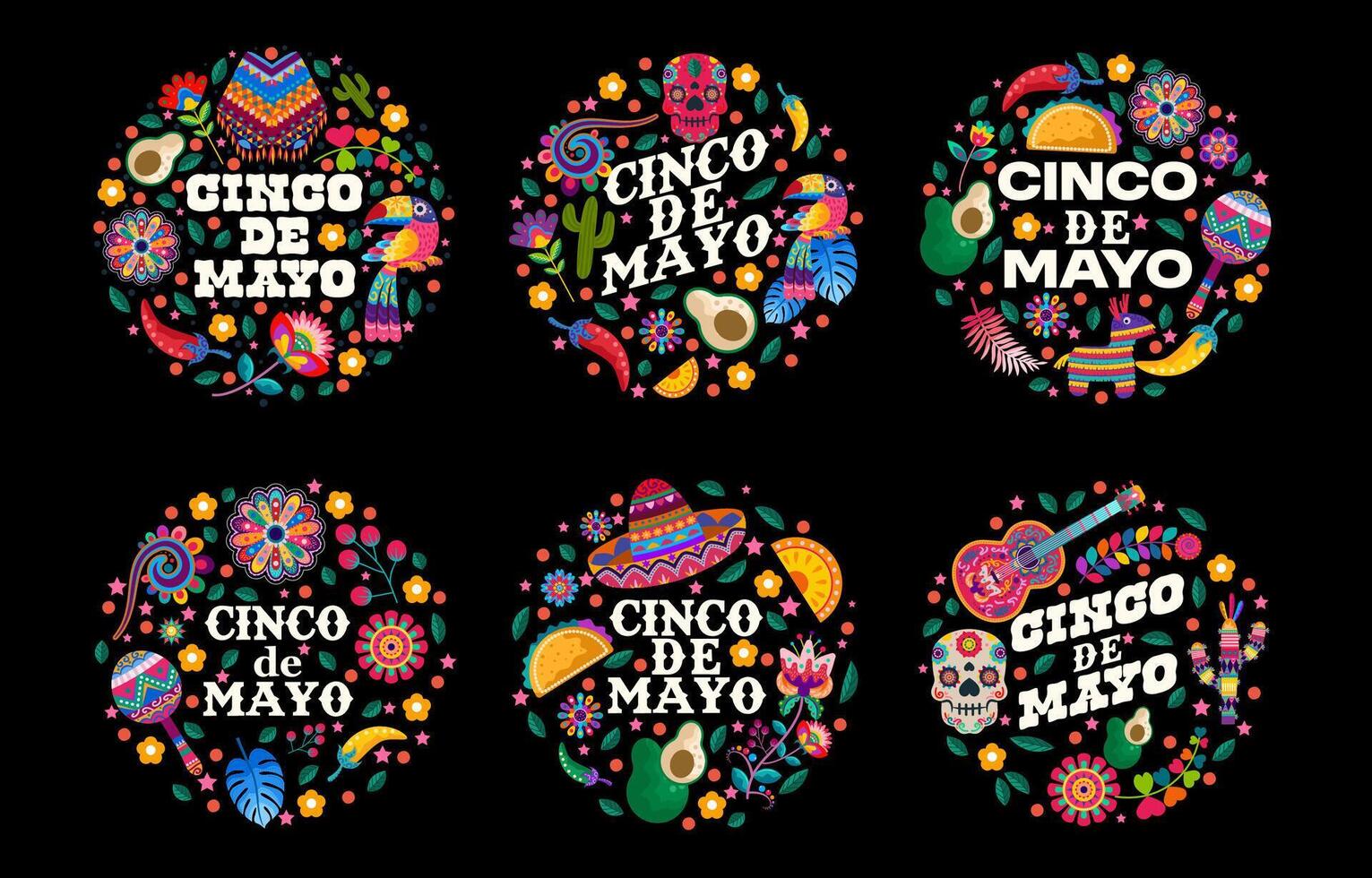 Vibrant Fiesta Sombrero Celebrate Cinco de Mayo in round Style collection vector