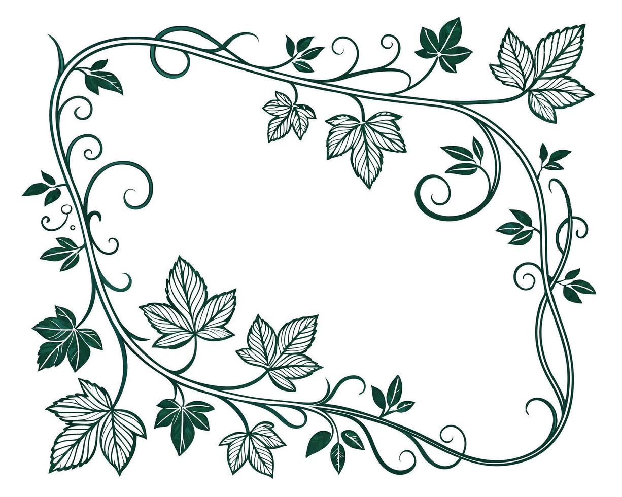 Elegant Green Floral Border with Decorative Leaves and Swirls Design vector