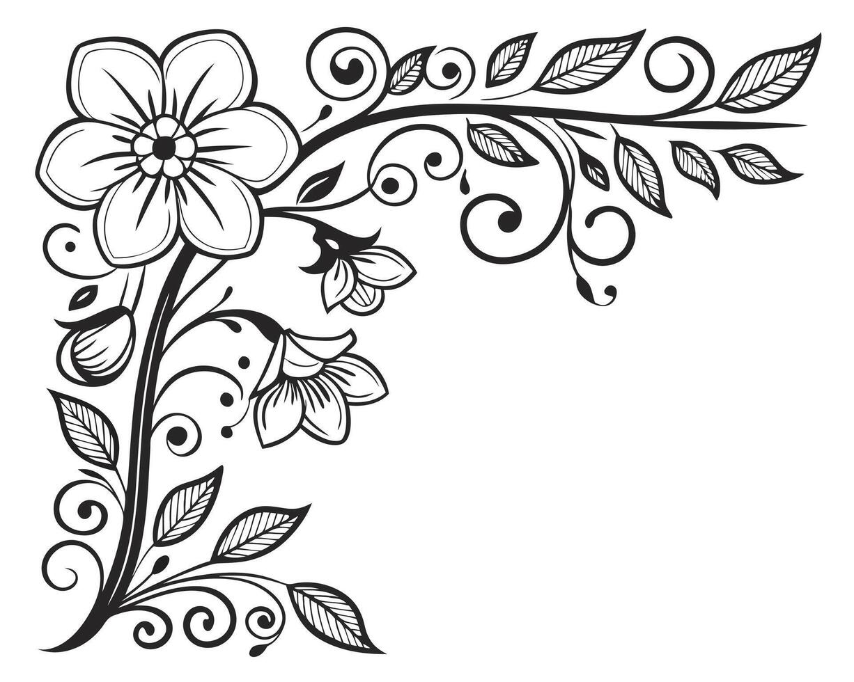 Elegant Floral Corner Frame with Decorative Leaves and Petals Design vector