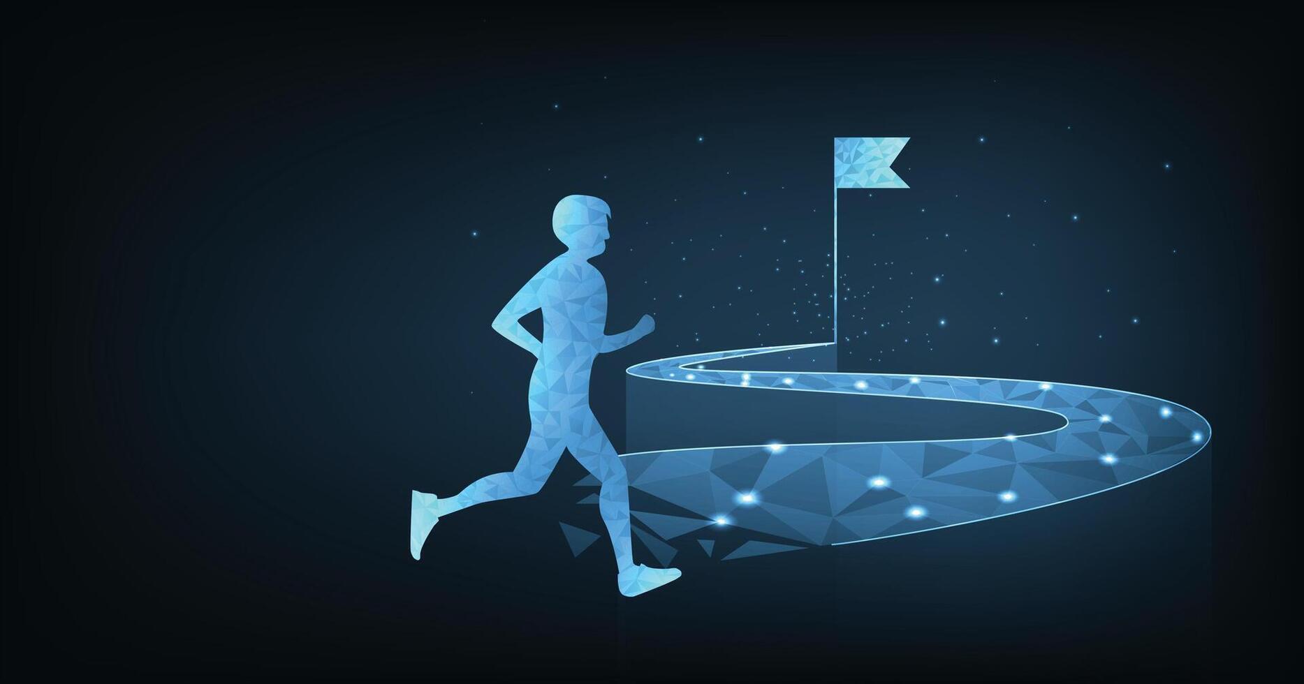 Polygonal illustration of runner on a dark blue background. vector