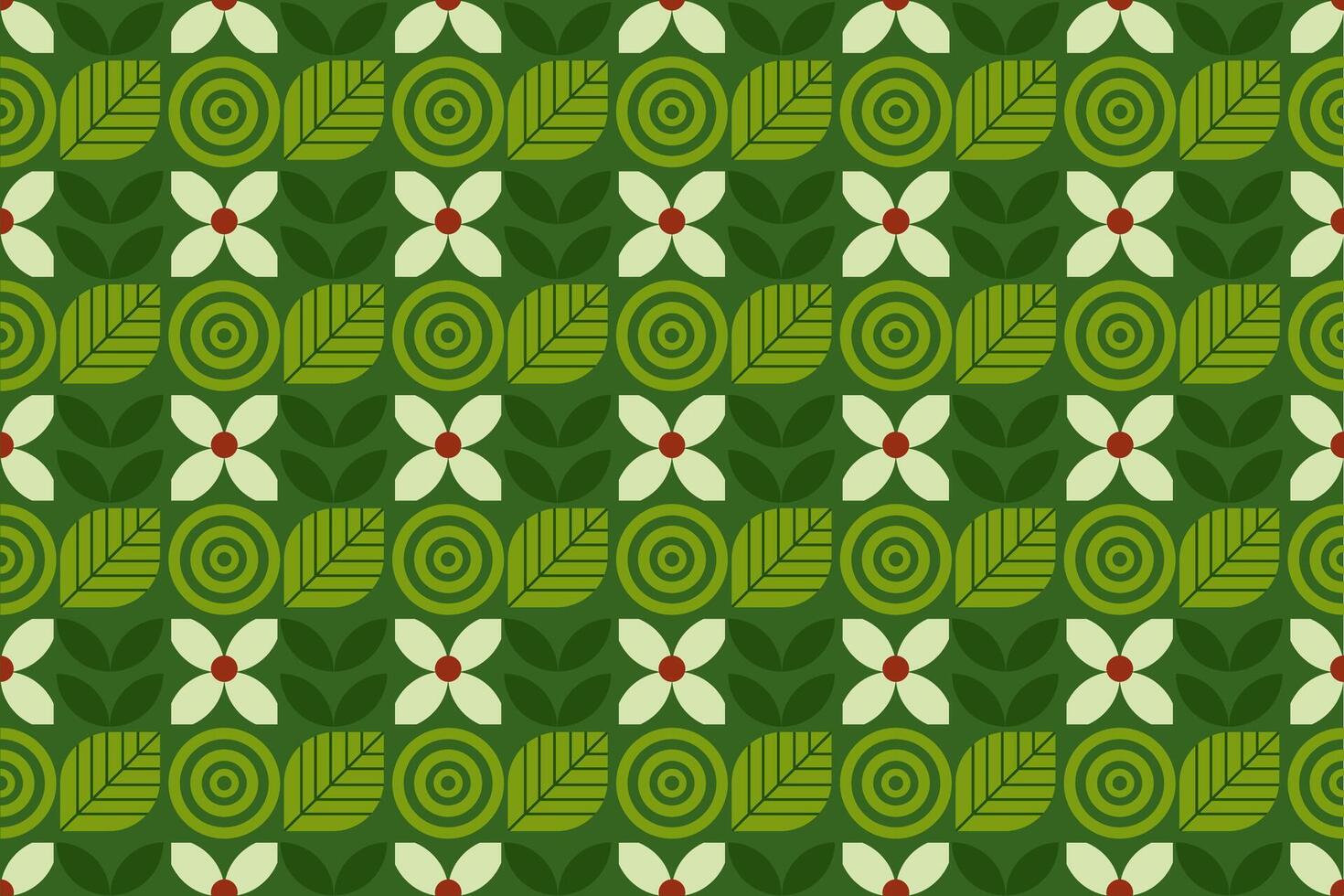 Abstract seamless pattern combination of floral and geometric motifs in green tones vector
