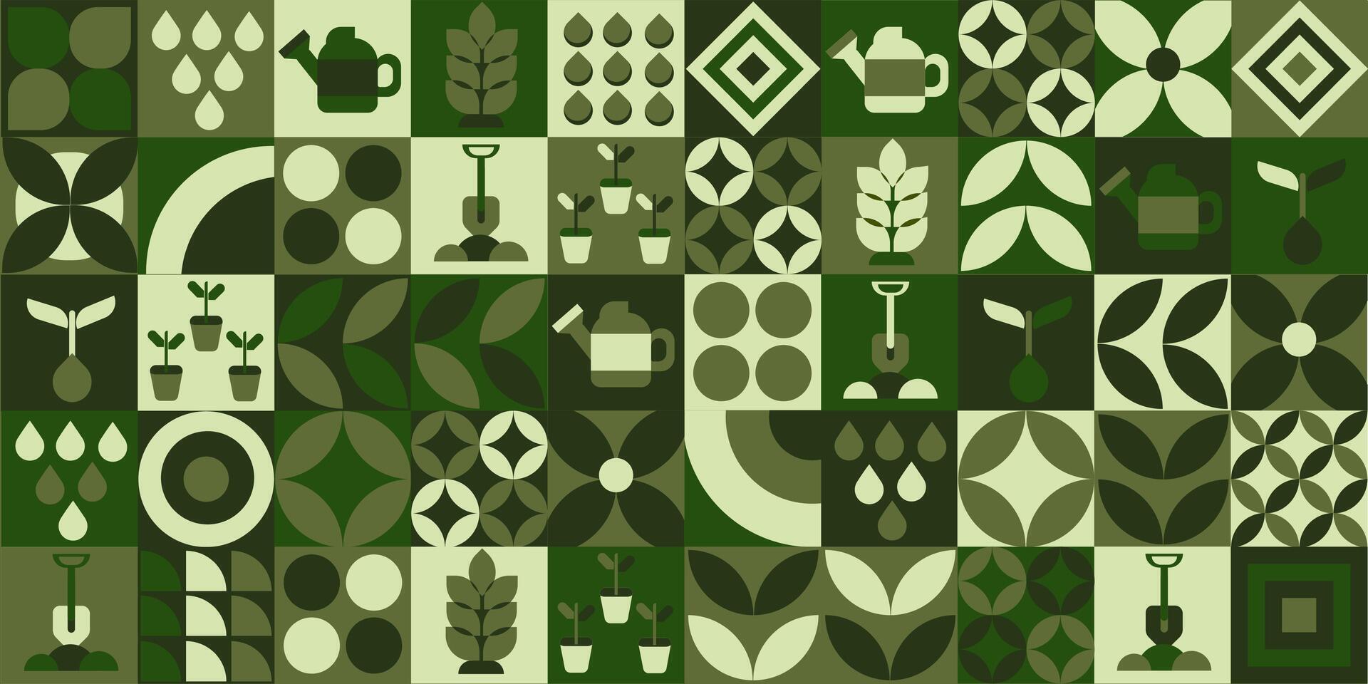 Green geometric mosaic pattern illustration with nature abstract shapes. Fresh organic concept background print minimalist shape texture, geometry collage. vector