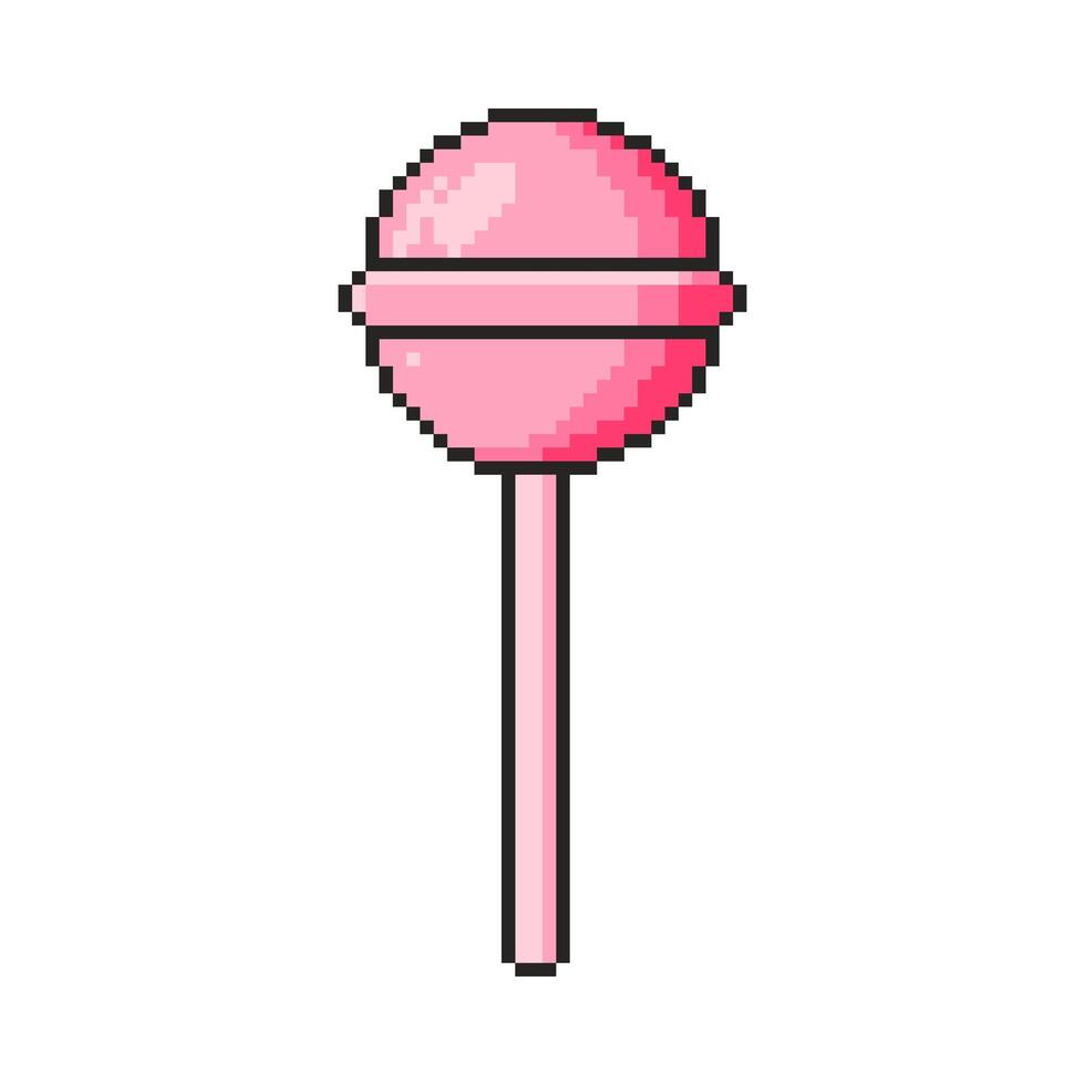 8 bit lollipop icon, Pixel art object. Old school vintage game graphic. vector