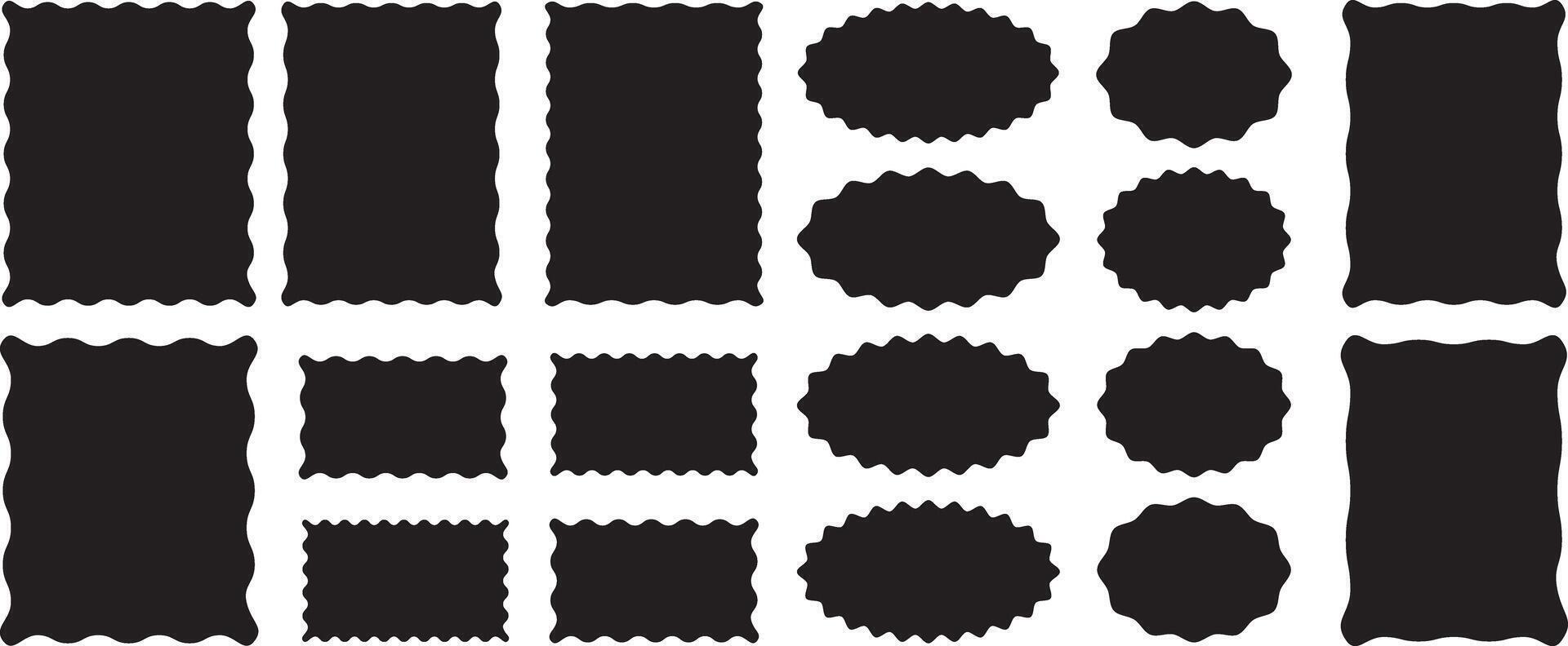Geometric frames with wiggly edges set. Trendy silhouette borders with zigzag wavy edges. vector