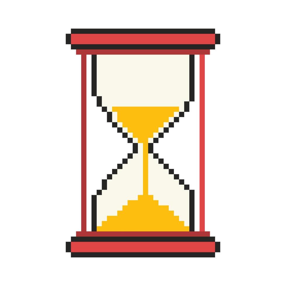 8 bit hourglass icon, Pixel art object. Old school vintage game graphic. vector