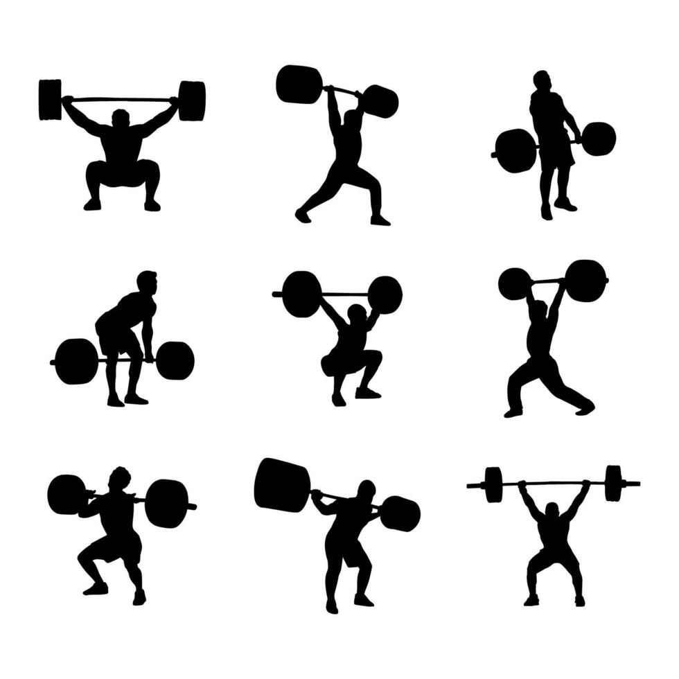 silhouette weightlifting collection set on white background vector