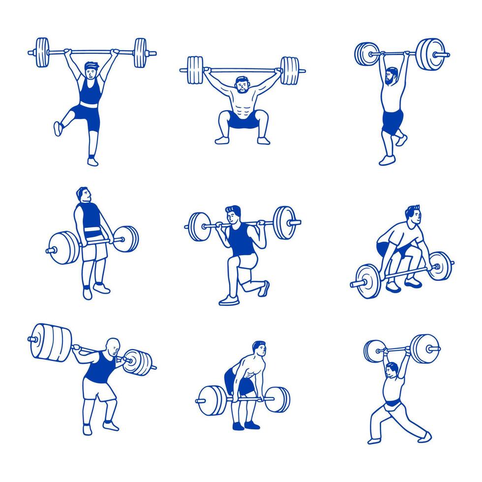 illustration hand draw weightlifting collection set vector