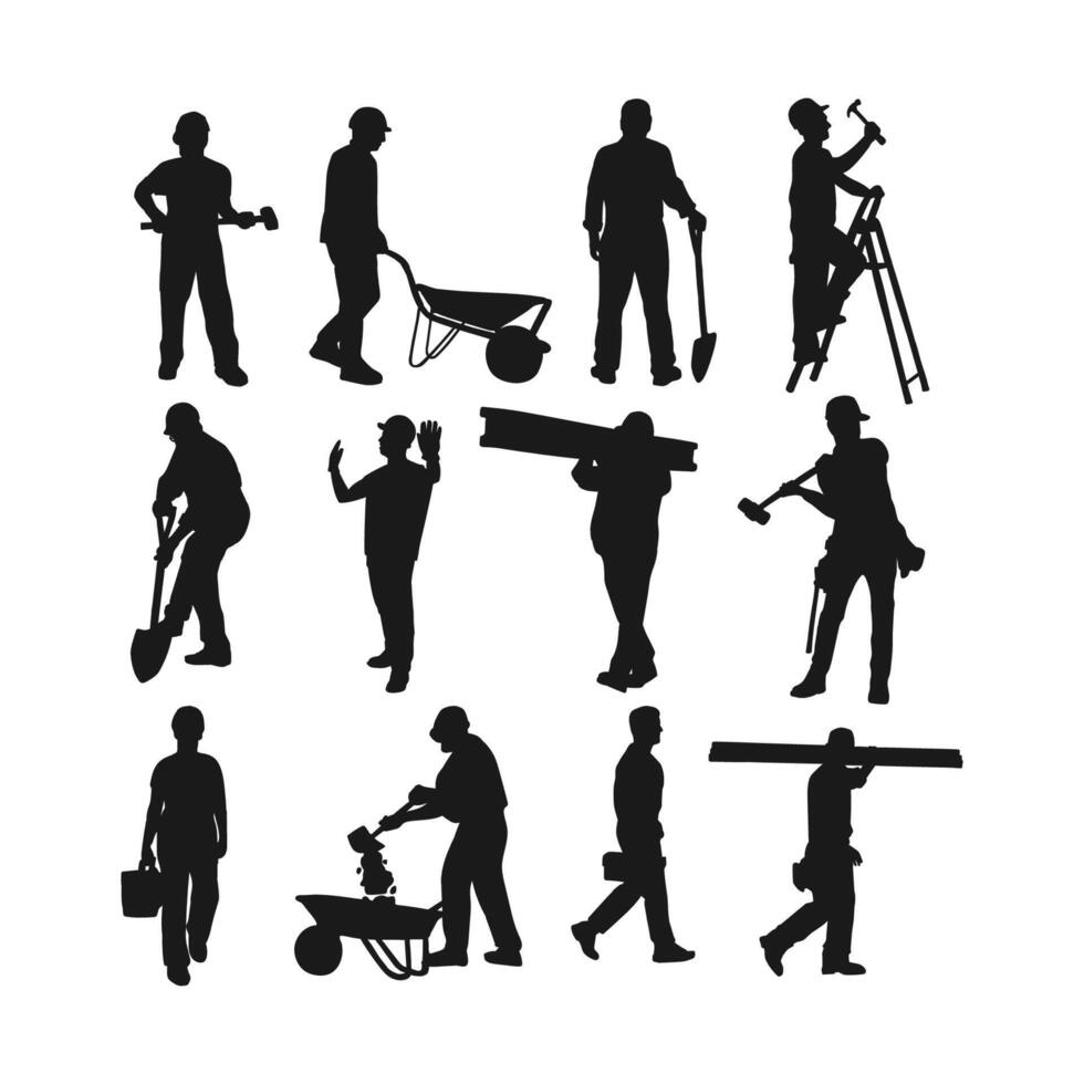 illustration silhouette worker collection set on white background vector