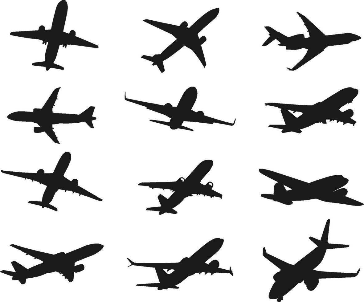 silhouette Airplanes in black color collection vector