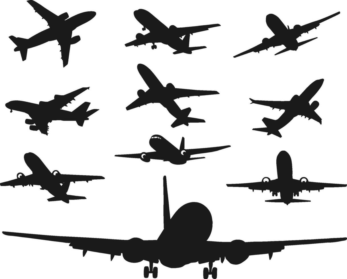 silhouette Airplanes in black color on white background vector