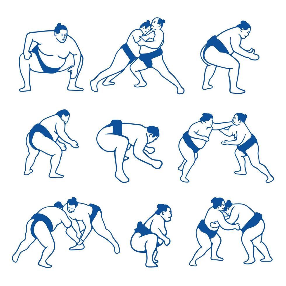 illustration hand draw sport sumo collection set vector