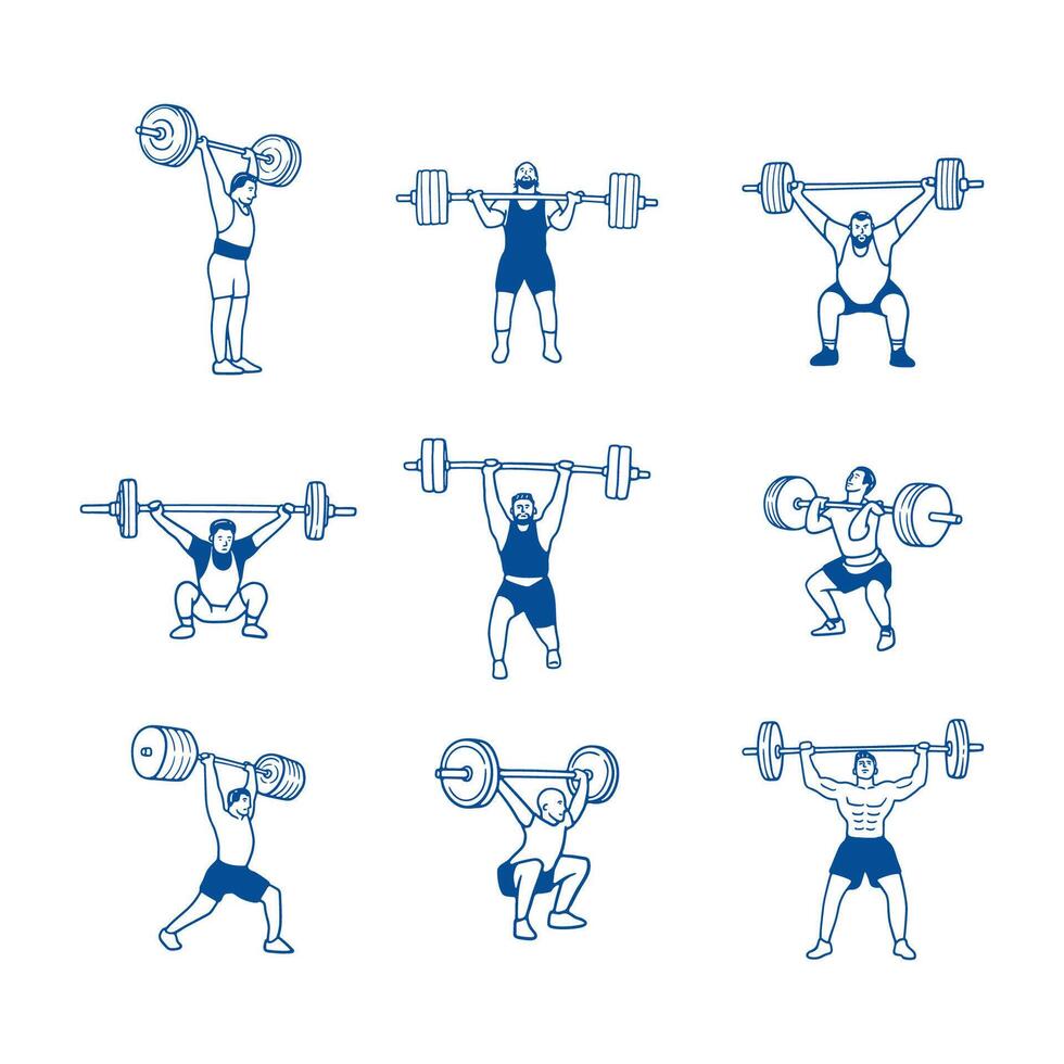 hand draw weightlifting collection set simple design vector