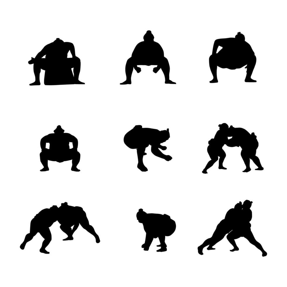 illustration silhouette sumo collection set vector