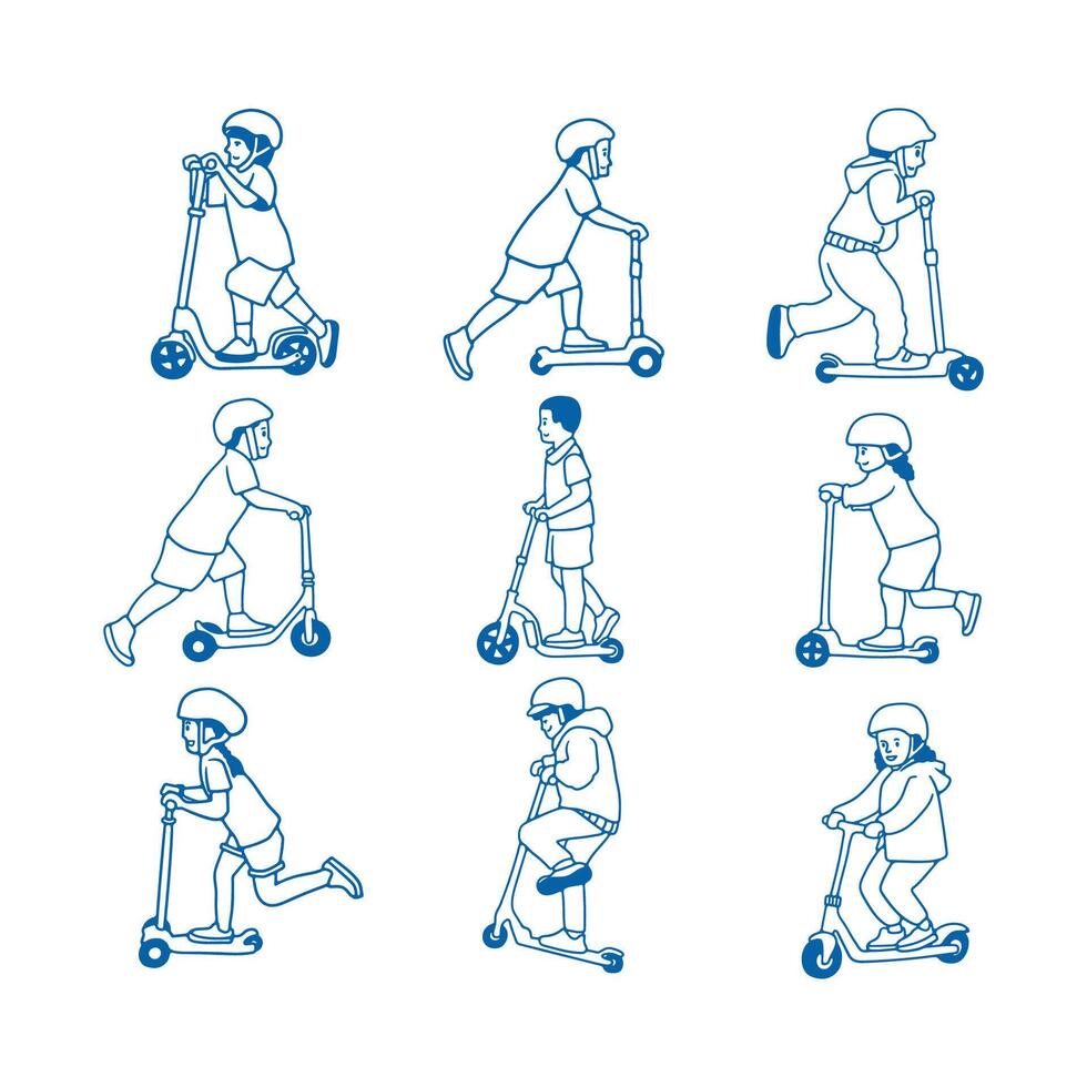 hand draw kid play scooter on white background vector