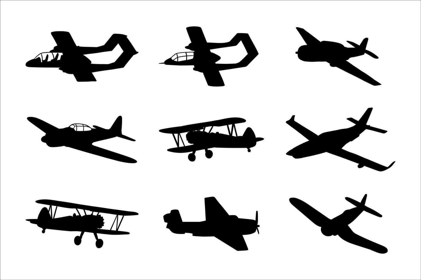 silhouette Airplanes in black color set vector