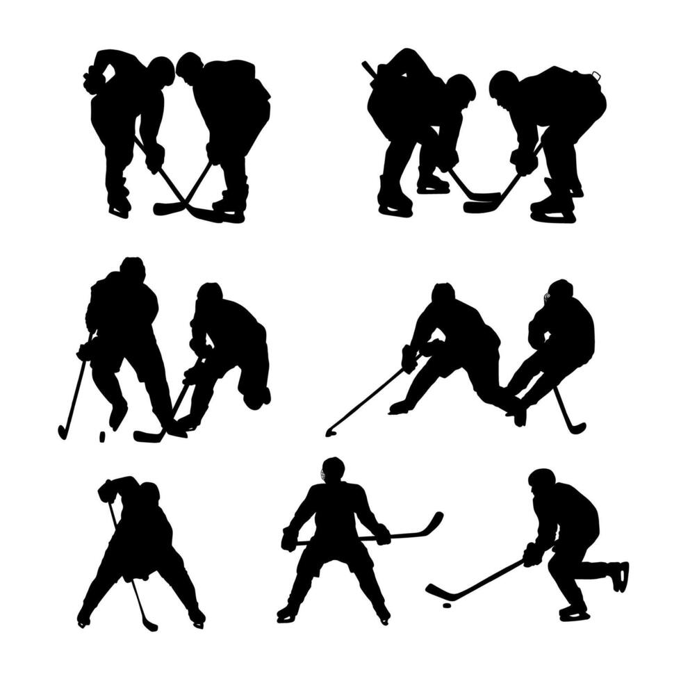 silhouette ice hockey player set vector