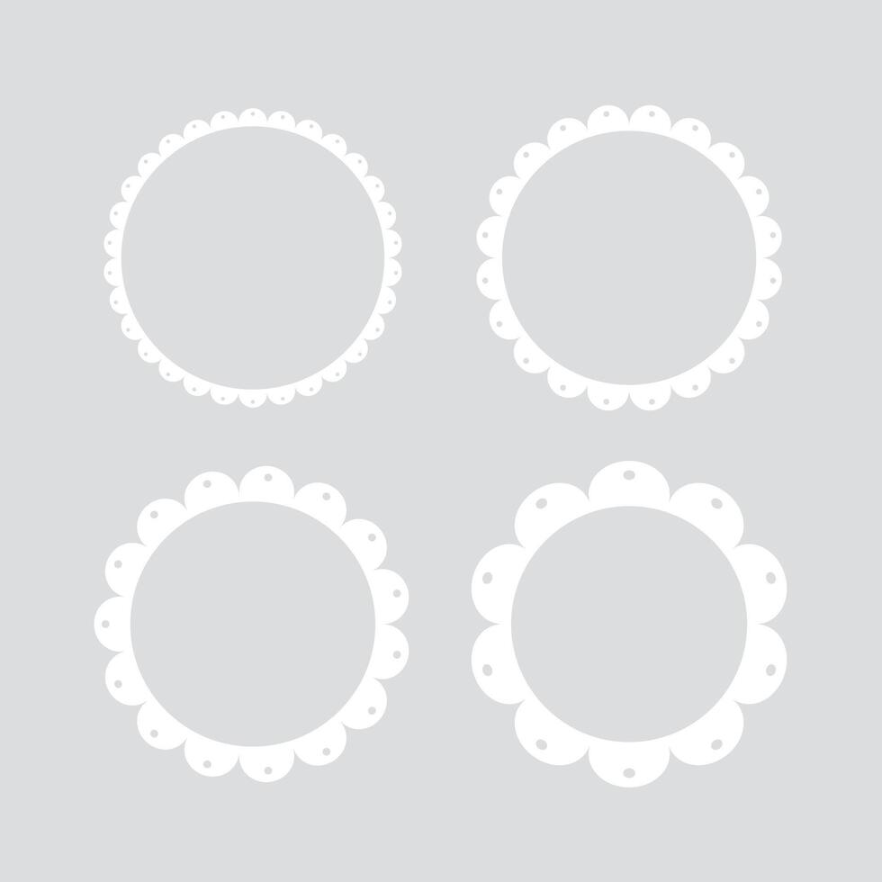 Blank white scalloped edge round label set. Flat design illustration. vector