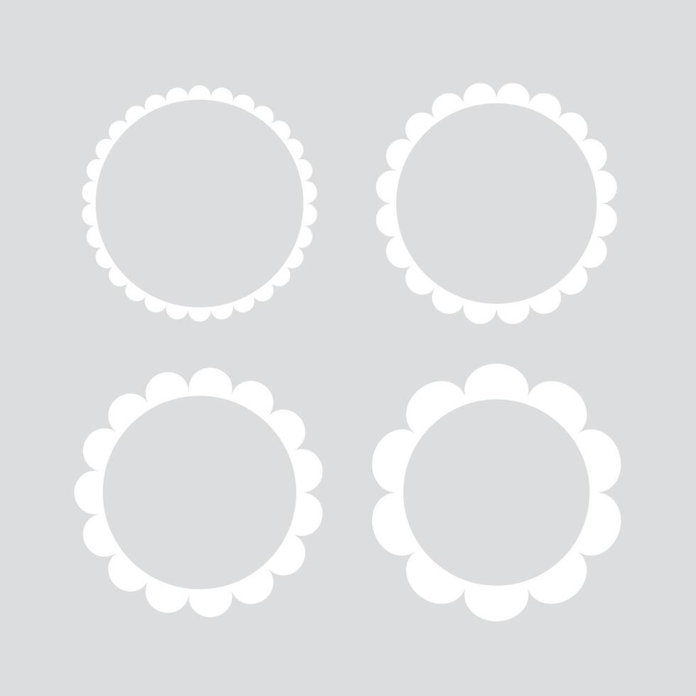 Blank white scalloped edge round label set. Flat illustration. vector