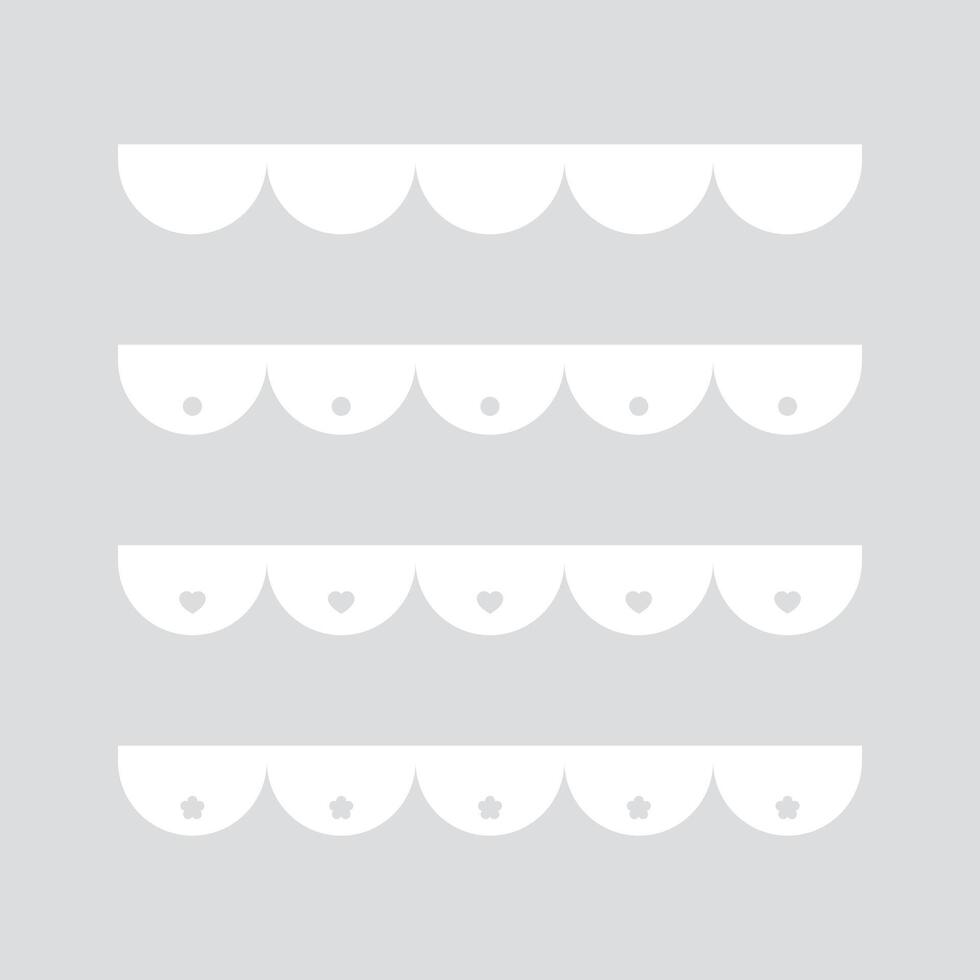 Cute set of white seamless upper borders with scalloped edges. vector
