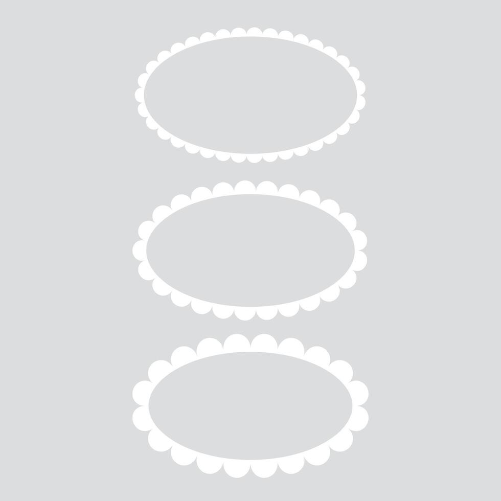 Blank white scalloped edge oval label set. Flat illustration. vector