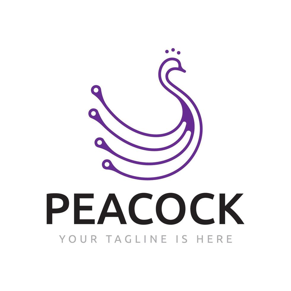 Peacock Bird Animal with Map Pin Location Line Logo Template vector