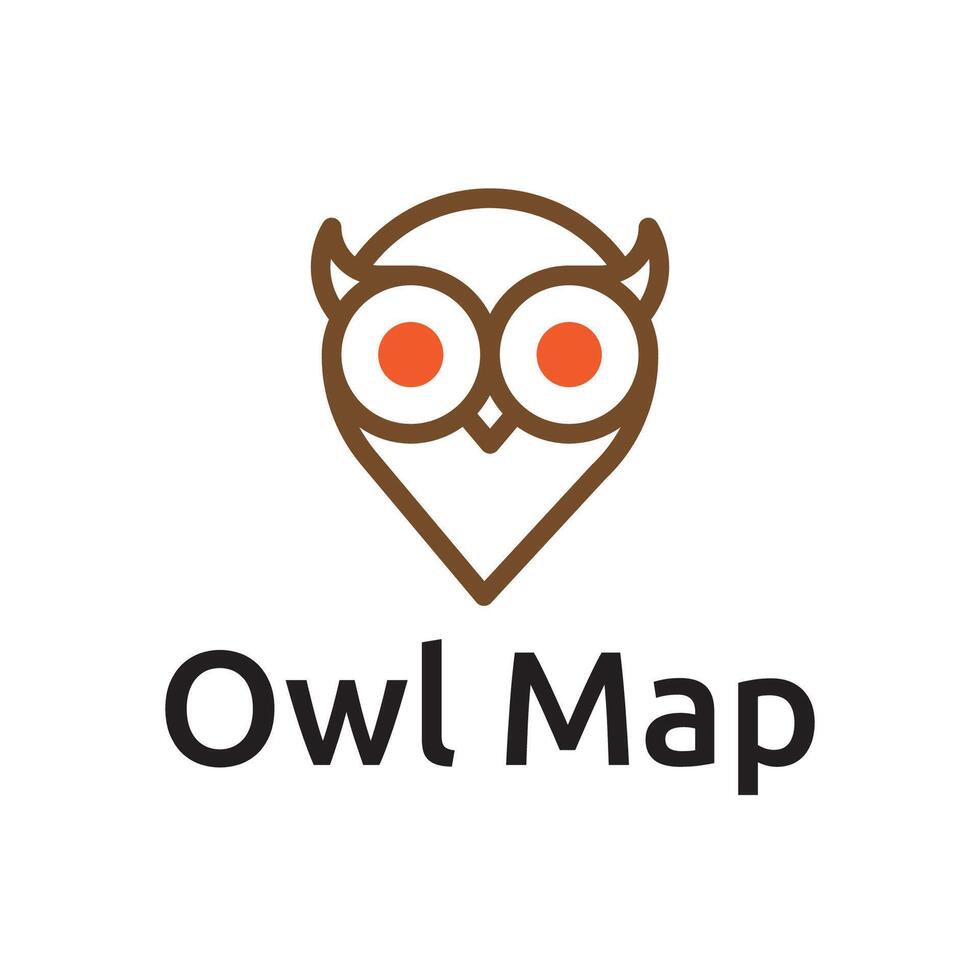 Cute Owl Bird Character Map Pin Location Travel Line Logo Template vector