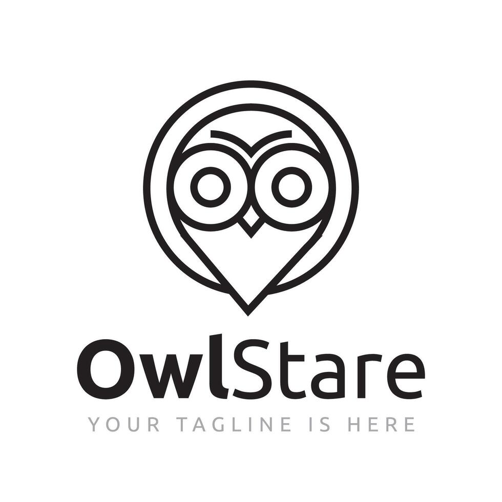 Owl Bird Character Map Pin Location with Sharp Stare Line Logo Template vector