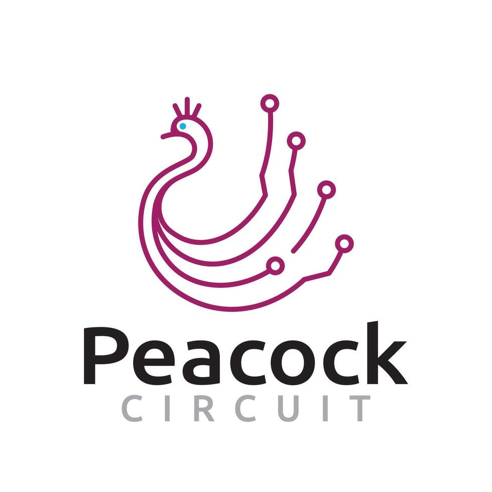Peacock Bird Animal with Circuit Technology Line Logo Template vector