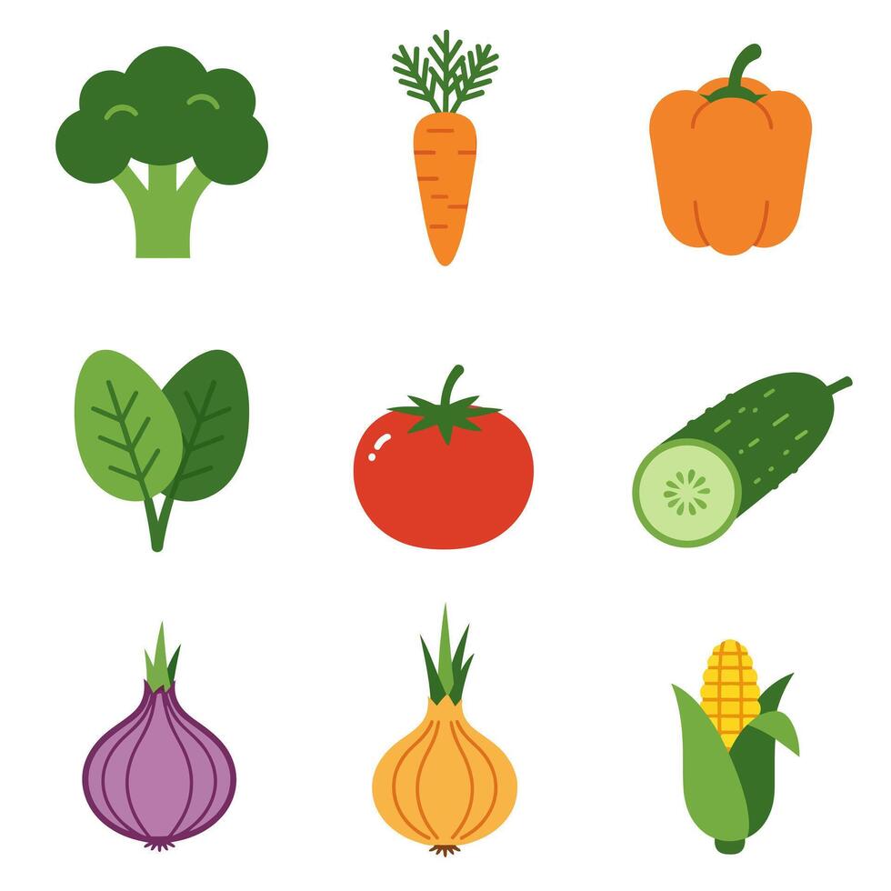Fresh Vegetables Icons Healthy Food Elements. vector