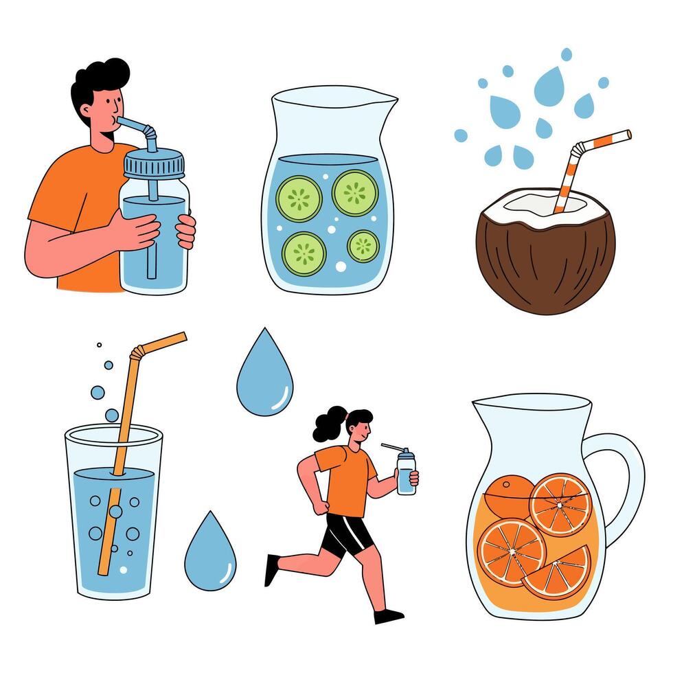 Healthy Drinks Fresh Water Hydration Lifestyle. vector