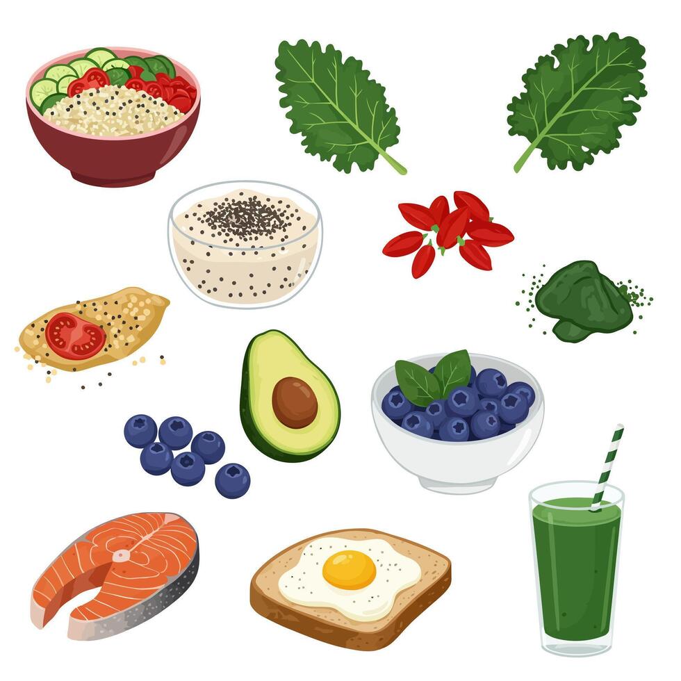 Healthy Food Set with Diet, Fresh, and Isolated. vector